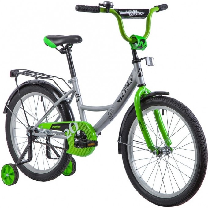 Детский велосипед NOVATRACK VECTOR 20" серебристо-зеленый с доп. колесами 203VECTOR.SL9